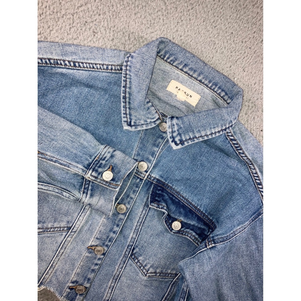 Cropped Denim Jacket Women XS/S Raw‎ Hem Oversized Trucker Y2K Western Layering